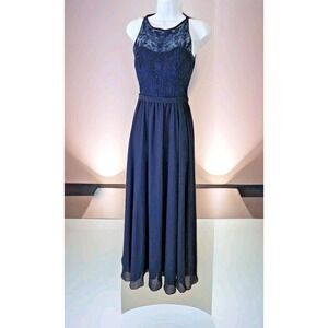 Kennedy Blue‎ Maria Bridesmaid Dress 6 Navy Blue Lace Bodice Keyhole Back Formal